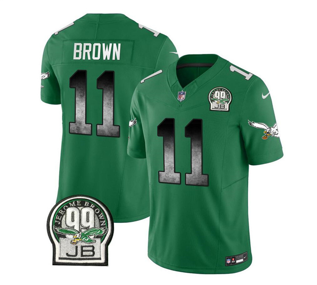 Men's Philadelphia Eagles #11 A. J. Brown Green 2023 F.U.S.E. Throwback Vapor Untouchable Limited Football Stitched Jersey